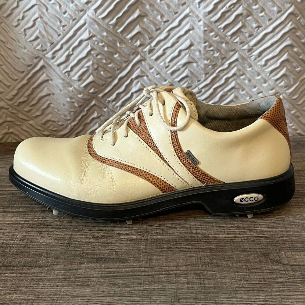 Ecco Gore-Tex Breathable Comfort Size 37 (6.5 US) Beige & Tan Golf Shoe w/Spikes - Picture 4 of 9